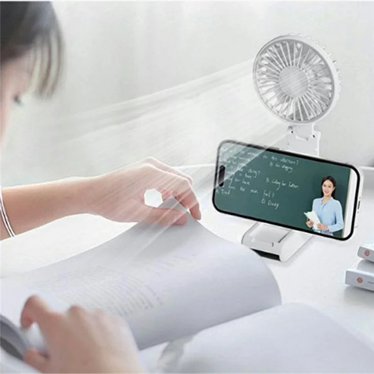 Handheld Ultra Thin Fan Rechargeable Desktop Folding Fan Digital Display Neck Hanging Mini Fan - Pink