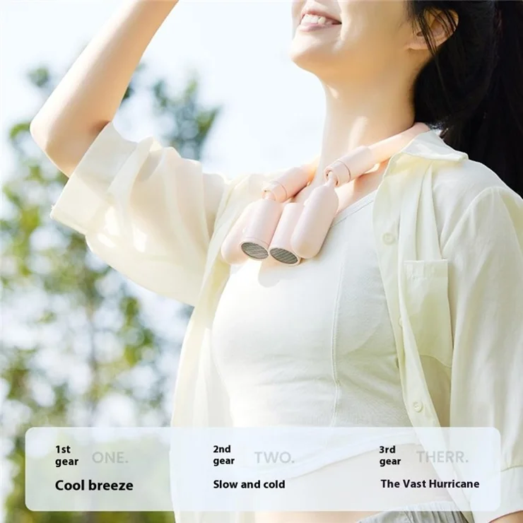 F94 Outdoor Sports Hands Free Neck Fan 3 Speeds Adjustable Flexible Cooling Neckband - Beige
