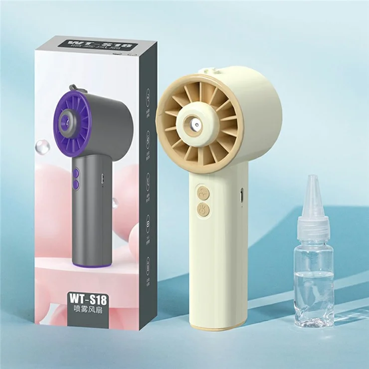S18 Portable Handheld Misting Fan 3 Speeds Adjustable Desktop Rechargeable Small Fan - Champagne