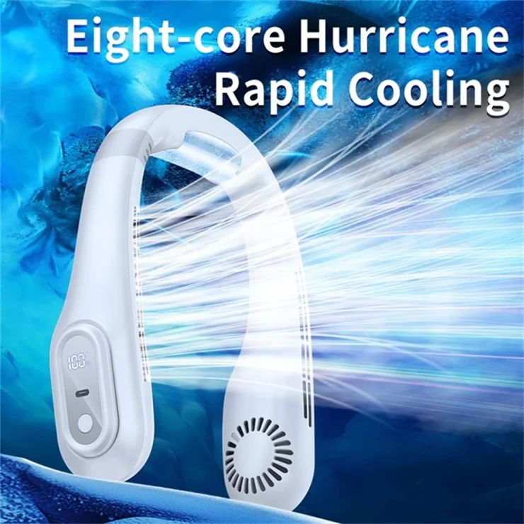 J18 Summer Neck-mounted Cooling Fan Portable Bladeless Air Fan with Digital Display - Black
