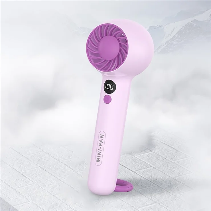Handheld Fan USB Rechargeable Digital Display Cooling Fan with Hook Design - Purple