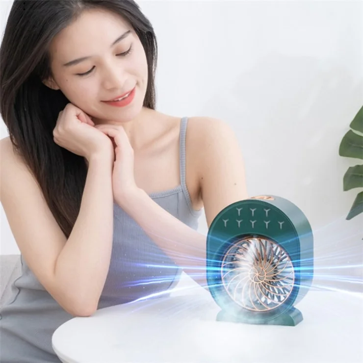 USB Powered Humidifying Fan Desktop Misting Fan Humidifier with Night Light - Green