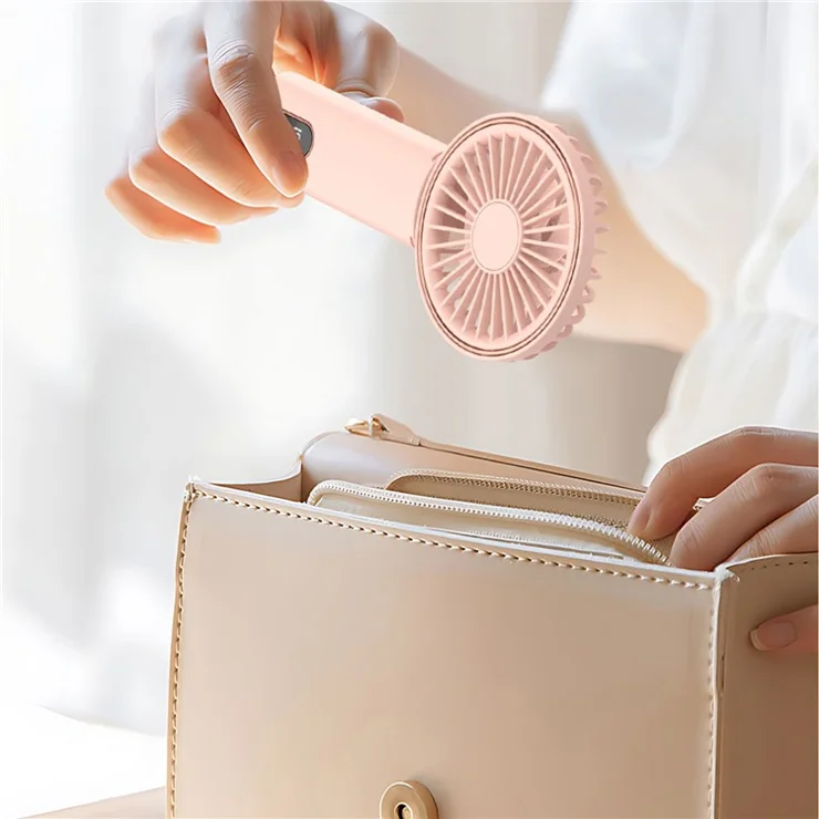 W10 USB Rechargeable 4 Gears Silent Portable Handheld Fan with Digital Display - Beige