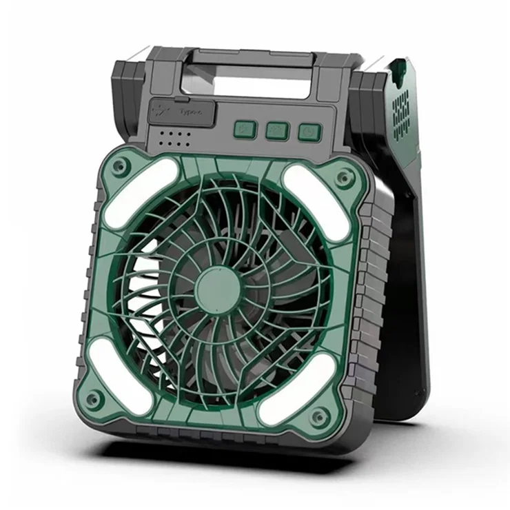 x99 Solar USB Fan 5200mAh Power Bank Phone Charger with Light for Home Outdoor Camping - Blackish Green