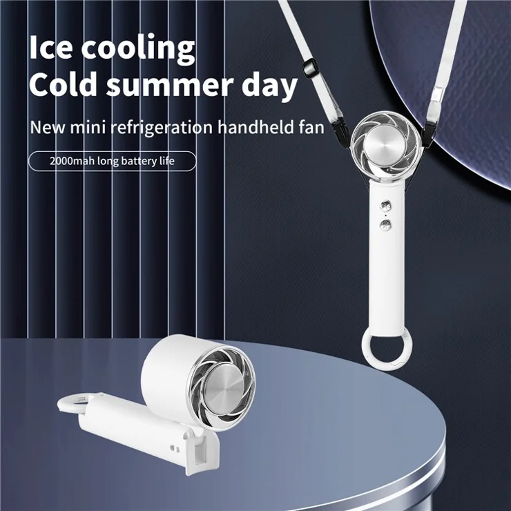 WT15 Portable Mini Cooling Fan Cold Compress Handheld Foldable Fan with Carabiner - Pink