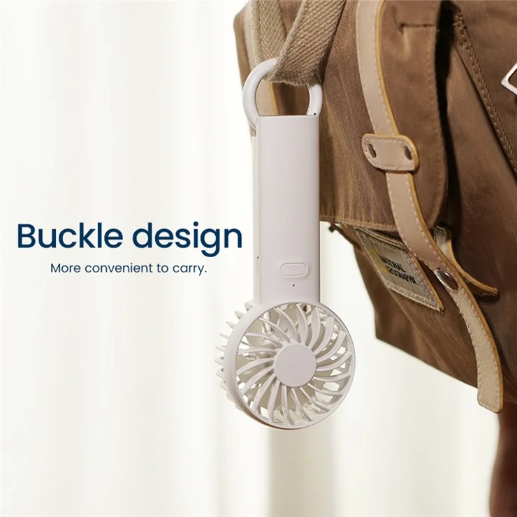F99 Handheld Fan USB Rechargeable Desktop Portable Cooling Fan with 3 Speeds, Buckle - White