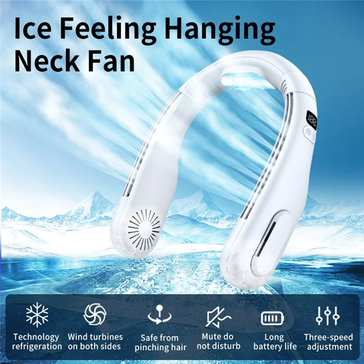 F16 Neck-Mount Cooling Fan Summer Outdoor Sports Bladeless Mute Fan - White
