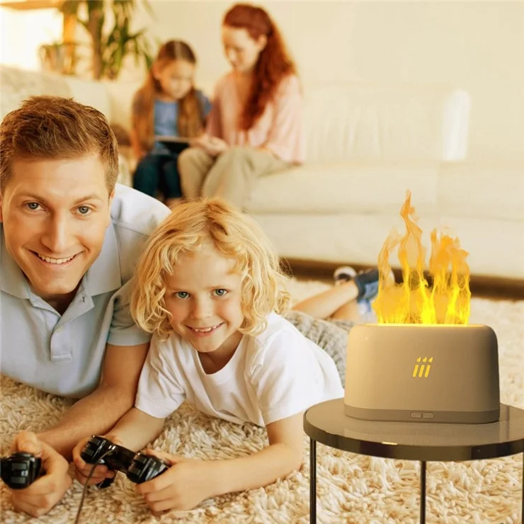 FLAME-001 Simulation Flame Aroma Air Humidifier Desktop Mist Humidifier Aromatherapy Diffuser Yellow Flame - Yellow