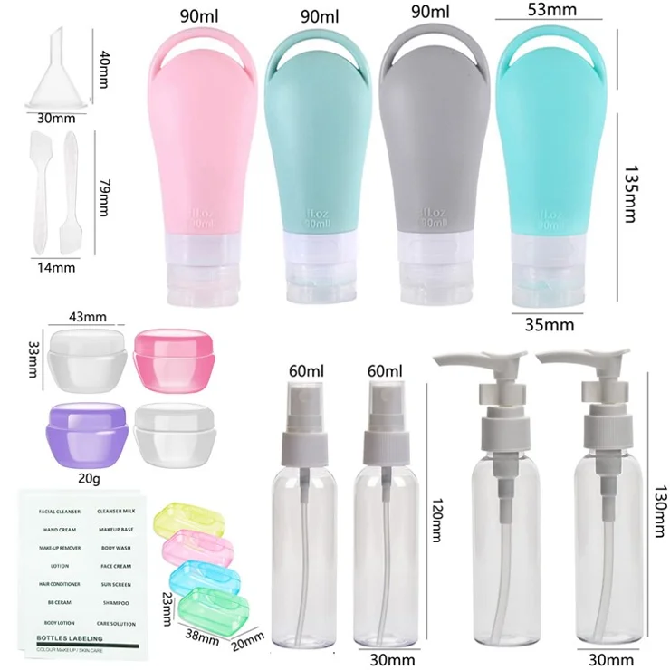 H01244 21Pcs Toiletries Travel Bottle Set Leak Proof Refillable Container for Lotion Liquid Shampoos - Style B