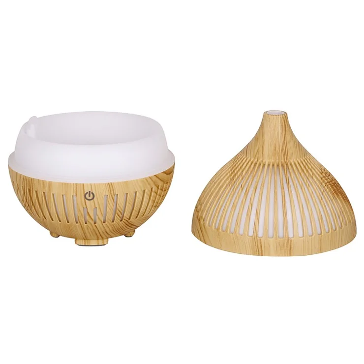 160ml Hollow Stripes Humidifier Wood Grain Colorful LED Light Mist Sprayer (No CE Certificate) - Black / UK Plug