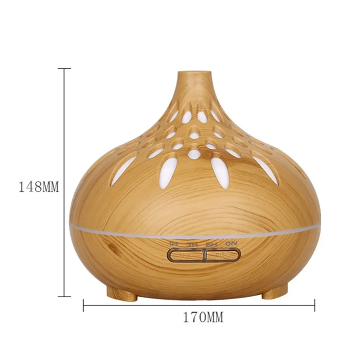500ml Mute Humidifier Colorful Light Wood Grain Hollow Aroma Diffuser with Remote Control (No CE Certificate) - Brown / UK Plug