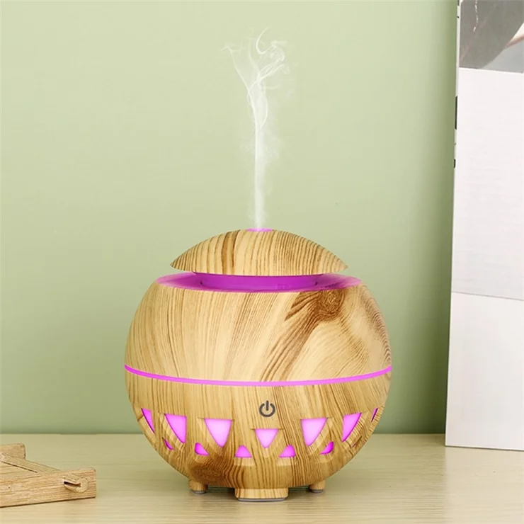 160ml Ultrasonic Humidifier Wood Grain Hollow Mist Humidifier with Colorful Light (No CE Certificate) - Brown / EU Plug