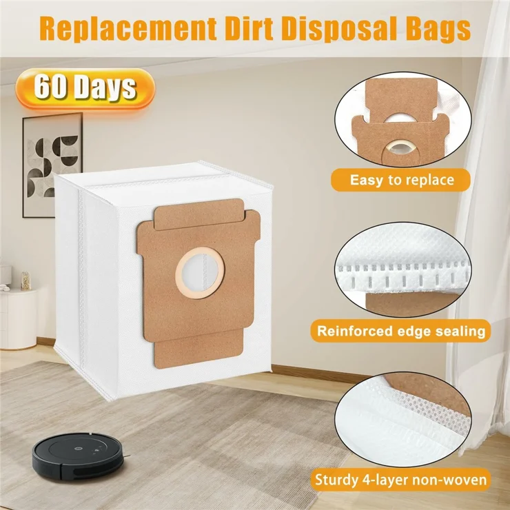 Lot De 10 Sacs Aspirateur Pour IRobot Roomba - Compatible I7, I8, J7, S9, E5 Et Autres Modèles - Filtration Renforcée - 7