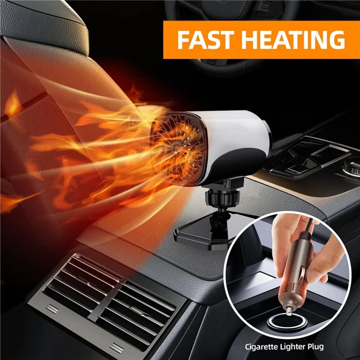 Car Heater 150W Fast Heater Fan Windshield Defroster Demister 2 in 1 Heating Cooling Fan for SUV Trucks - White / 24V