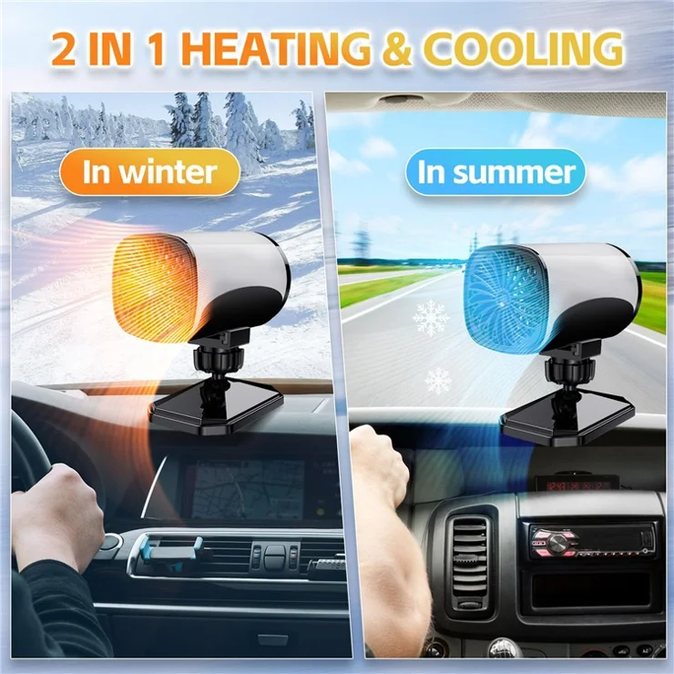 Car Heater 150W Fast Heater Fan Windshield Defroster Demister 2 in 1 Heating Cooling Fan for SUV Trucks - Black / 12V