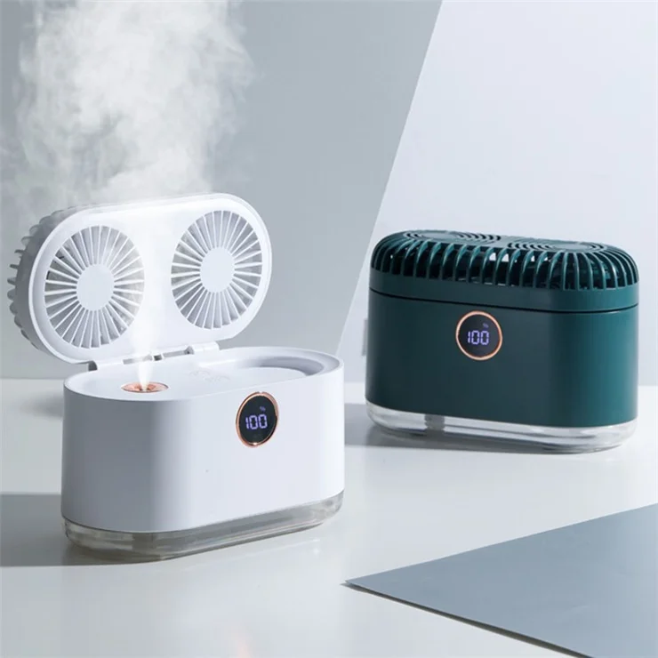 XYD-818 Double Cooling Fan Mist Spray Fan Home Office Desktop Digital Air Cooler - White