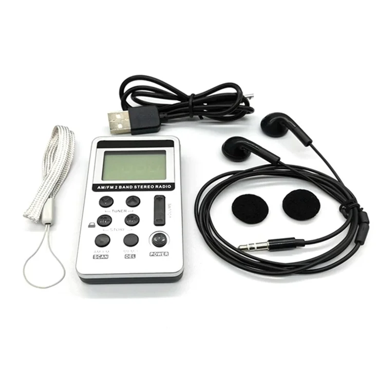 S103 Rechargeable Portable Mini FM/AM Radio LCD Screen Stereo Radio with Earphone - Silver