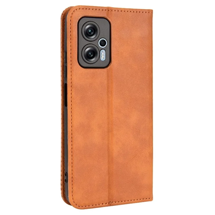 For Xiaomi Redmi Note 11T Pro 5G / Note 11T Pro+ 5G / Poco X4 GT 5G / Redmi K50i 5G Retro Texture PU Leather Stand Wallet Phone Cover Magnetic Auto-absorbed Case - Brown