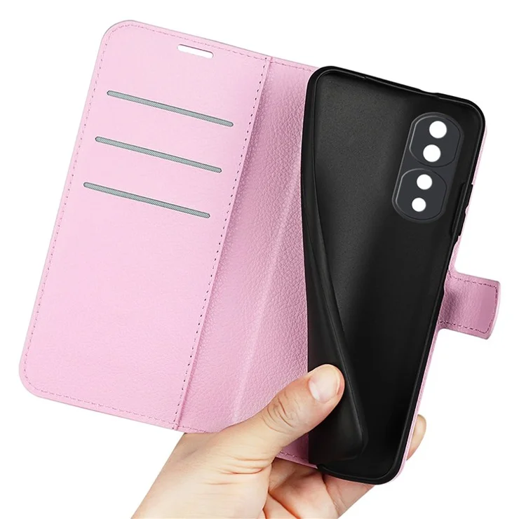 For Honor 70 5G Litchi Texture Wallet Case PU Leather Stand Shockproof TPU Inner Shell Flip Folio Cover - Pink