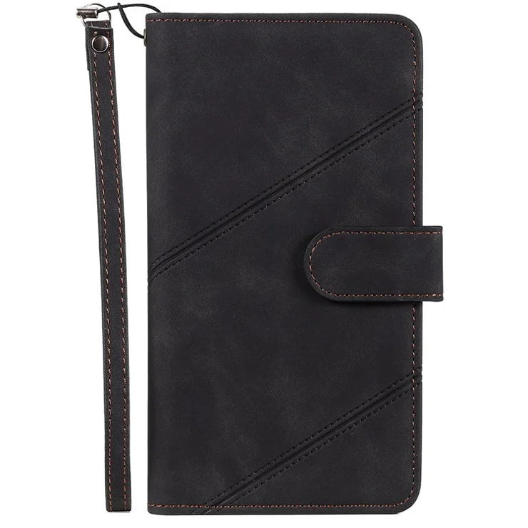 For iPhone 12 Pro Max 6.7 inch Bump Proof PU Leather Stand Cover Imprinted Cellphone Case with Multiple Card Slots and Cash Pocket - Black