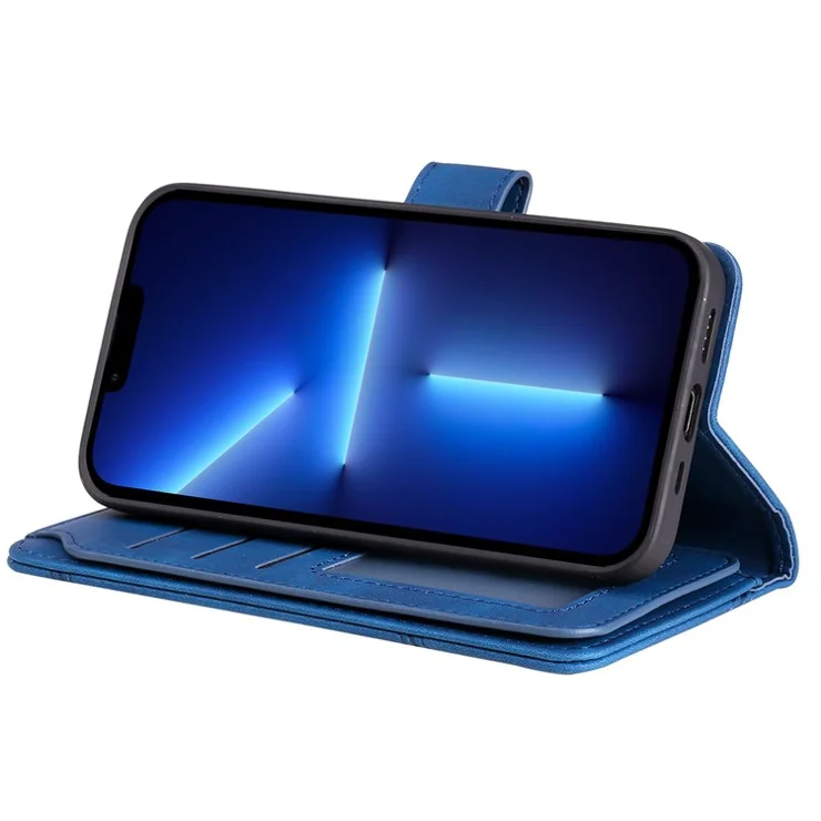 For iPhone 13 Pro 6.1 inch Drop Resistant Imprinted PU Leather Stand Cover with Multiple Card Slots and Cash Pocket - Blue