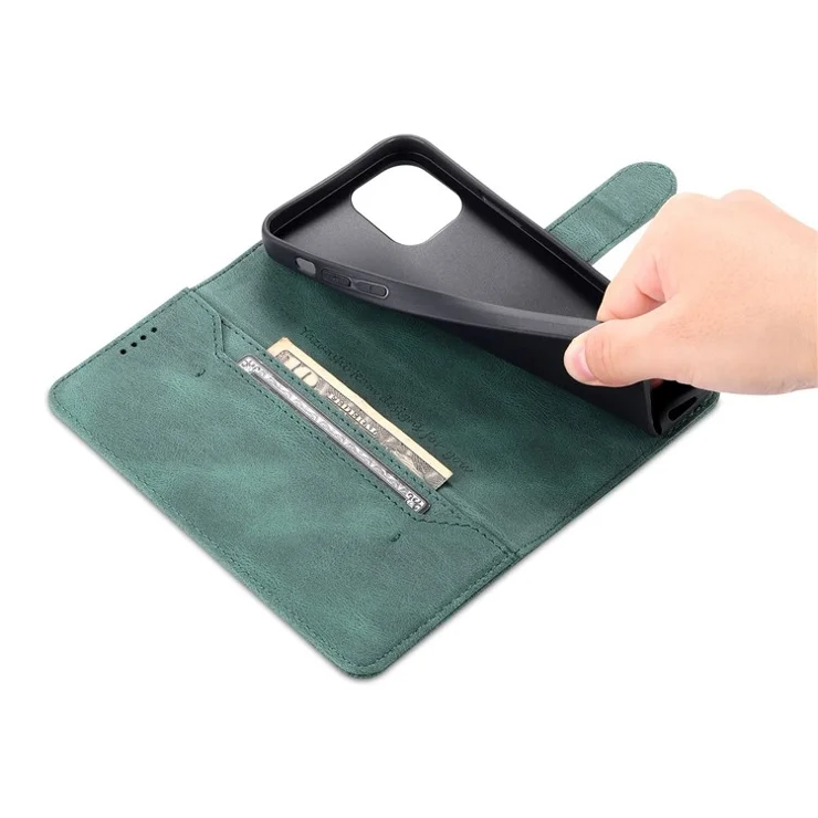 AZNS For iPhone 14 Plus 6.7 inch Anti-fall PU Leather Wallet Case Magnetic Closure Stand Scratch Resistant Full Protection Phone Cover - Green