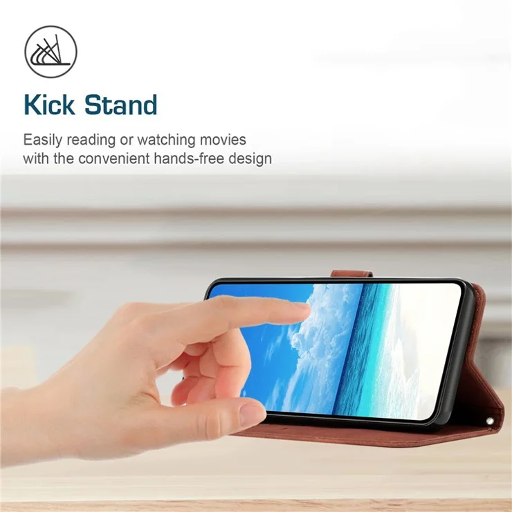 For Xiaomi Redmi 10A/Poco C31/Redmi 9C/9C NFC Heart Shape Imprinted Phone Case PU Leather Skin-touch Feeling Wallet Stand Well Protection Shell with Strap - Brown