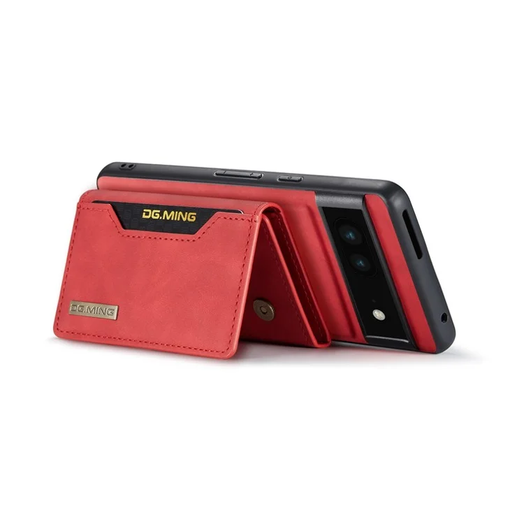 DG.MING M2 Series for Google Pixel 7 5G Magnetic Absorption Drop-proof Phone Case with Detachable Wallet/Kickstand - Red