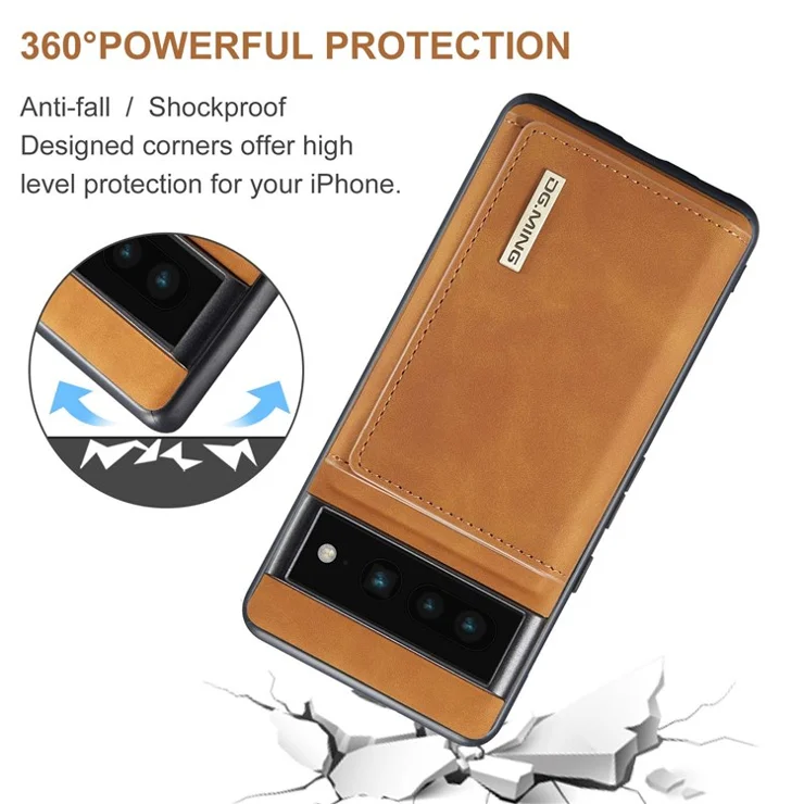 DG.MING M1 Series For Google Pixel 7 Pro 5G Magnetic Detachable Wallet PC+TPU+PU Phone Case with Kickstand - Black