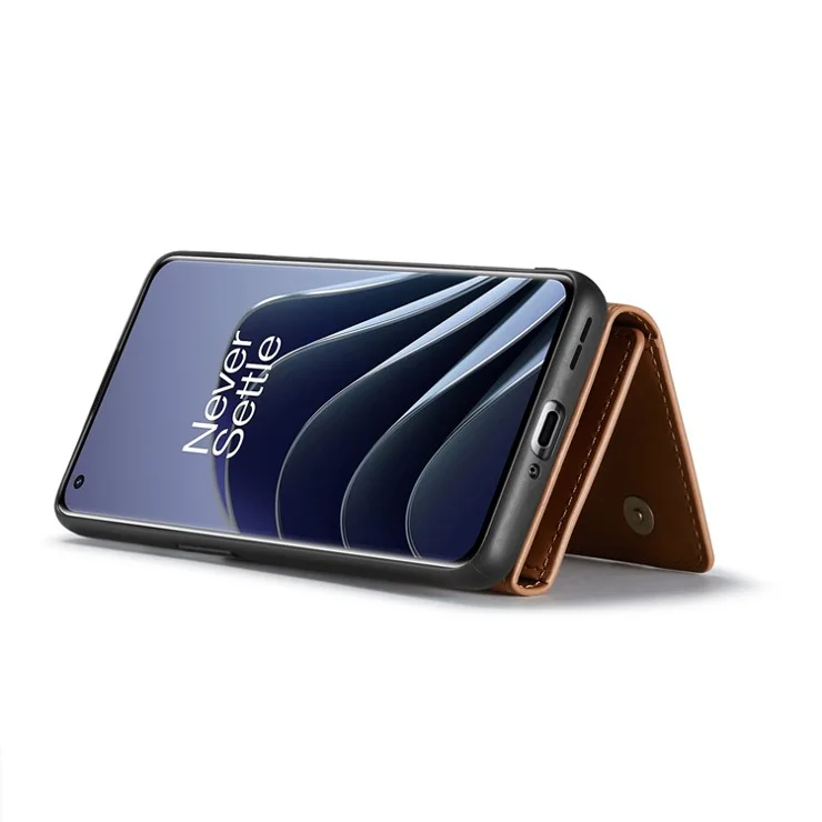 DG.MING M1 Series For OnePlus 10 Pro 5G Magnetic Adsorption 2-in-1 Wallet PC+TPU+PU Leather Phone Drop-proof Case with Kickstand - Brown
