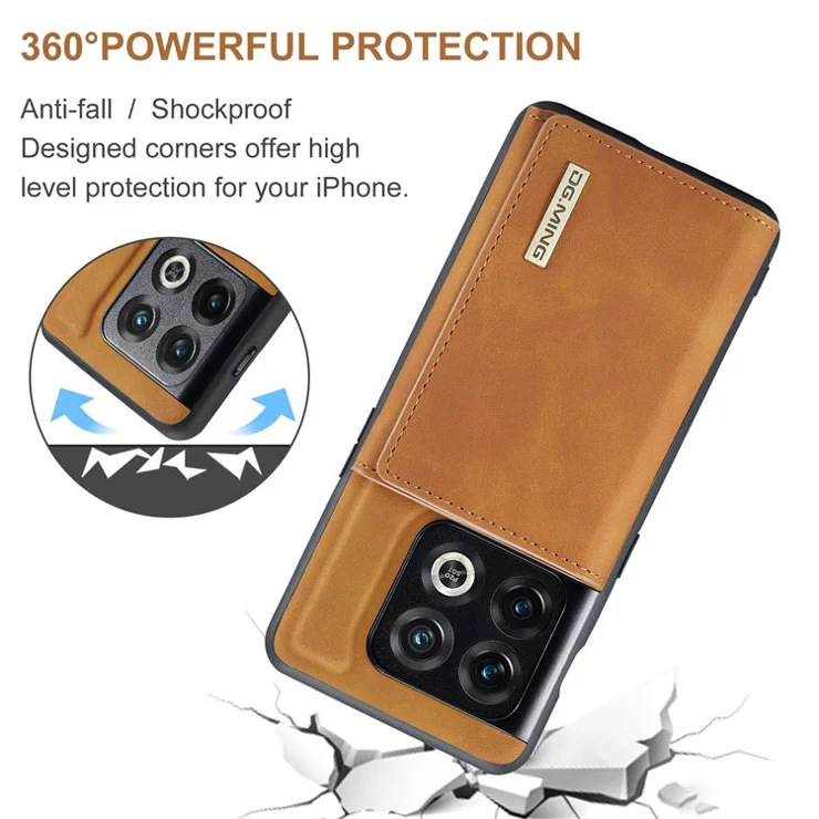 DG.MING M1 Series For OnePlus 10 Pro 5G Magnetic Adsorption 2-in-1 Wallet PC+TPU+PU Leather Phone Drop-proof Case with Kickstand - Brown