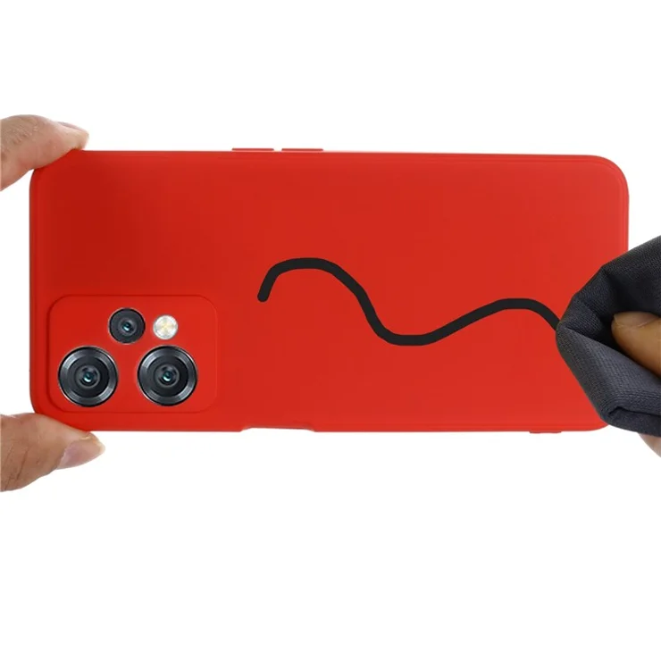 For OnePlus Nord CE 2 Lite 5G Anti-fall Protective Phone Case Ultra Slim Scratch Resistant Soft Liquid Silicone Cellphone Cover with Strap - Red