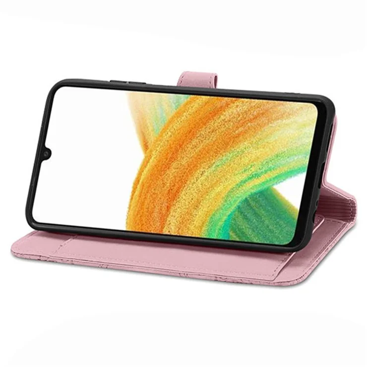 For Samsung Galaxy A13 4G Zipper Wallet Case with Strap Flower Imprint PU Leather Phone Cover - Pink