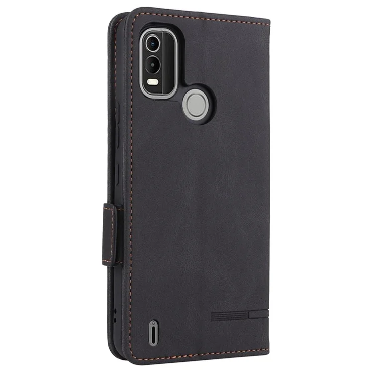 For Nokia C21 Plus Drop Resistant Hardware Design PU Leather Wallet Stand Case Book Style Phone Cover - Black