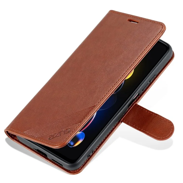 AZNS Flip Wallet Case for Xiaomi Redmi Note 11T Pro 5G / Note 11T Pro+ 5G / Note 12T Pro 5G / Poco X4 GT 5G / Redmi K50i 5G Shockproof PU Leather Magnetic Closure Anti-scratch Phone Cover with Viewing Stand - Brown