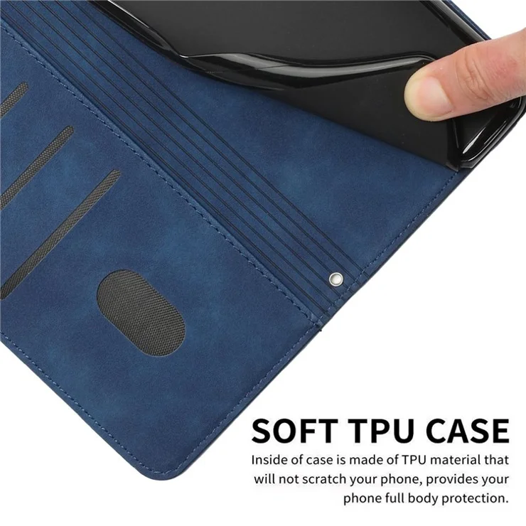 For Motorola Moto G60S Imprinting Heart Shape Phone Wallet Case PU Leather Skin-touch Magnetic Clasp Stand Cover - Sapphire