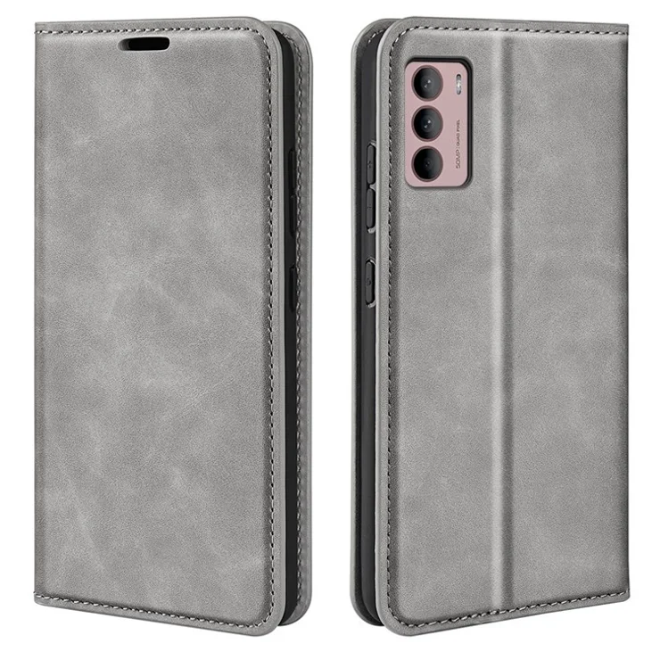 For Motorola Moto G42 4G Flip Folio Skin-Touch PU Leather Case Stand Wallet Phone Protective Cover - Grey