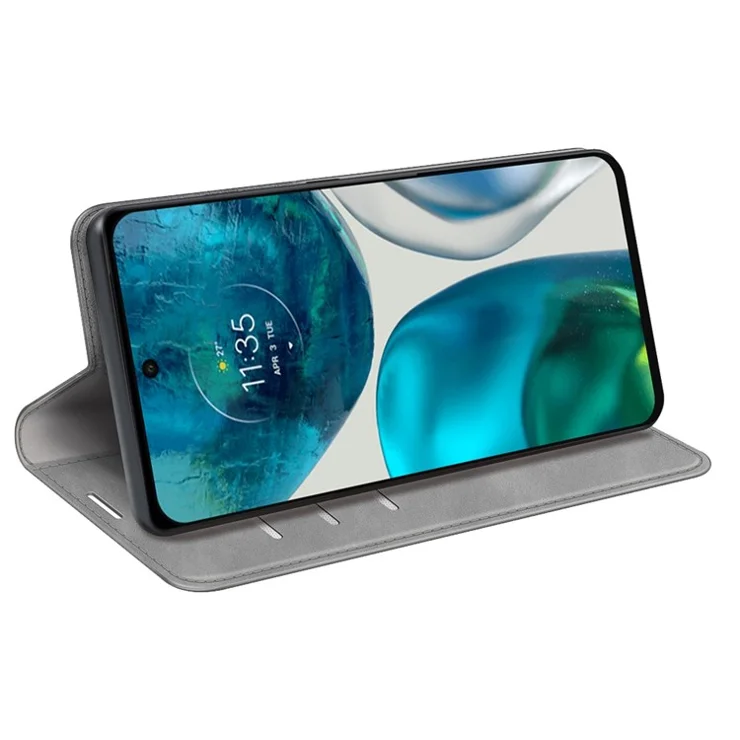 For Motorola Moto G42 4G Flip Folio Skin-Touch PU Leather Case Stand Wallet Phone Protective Cover - Grey