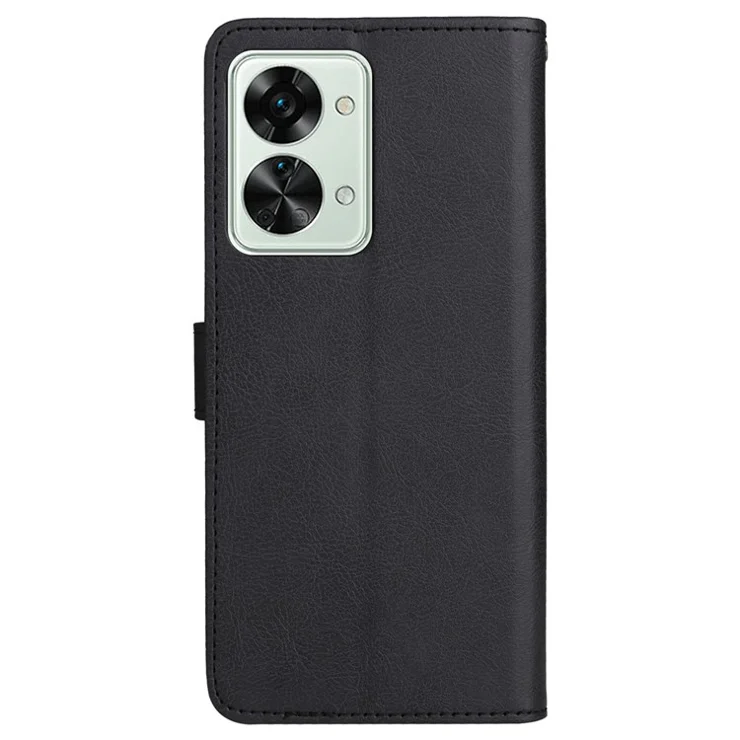 For OnePlus Nord 2T 5G Case Solid Color Leather Mobile Cover Wallet Stand with Strap - Black