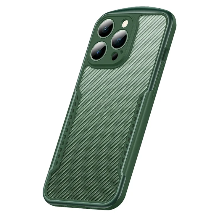 XUNDD for iPhone 13 Pro Max 6.7 inch Anti-drop Matte Phone Case with Camera Protection Carbon Fiber Texture Acrylic + TPU Strengthen Four Corners Back Cover - Green