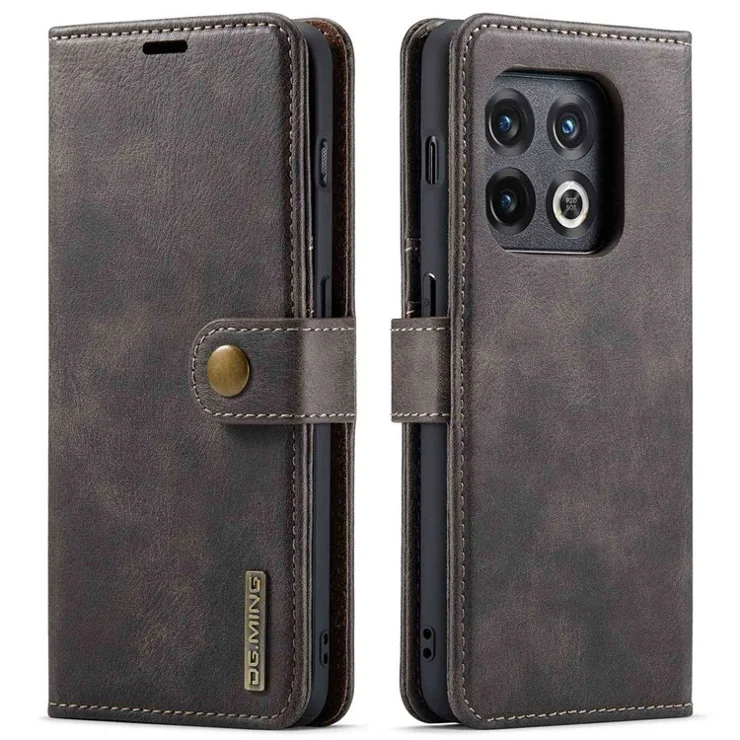 DG.MING Split Leather Phone Case for OnePlus 10 Pro 5G, Shockproof Detachable Cell Phone Cover with Wallet Stand - Grey
