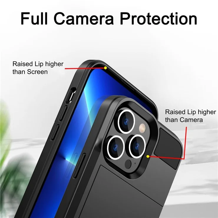 For iPhone 14 Pro Max 6.7 inch Anti-drop Phone Case with Sliding Cover Design Card Holder PC + TPU Hybrid Phone Shell - Red