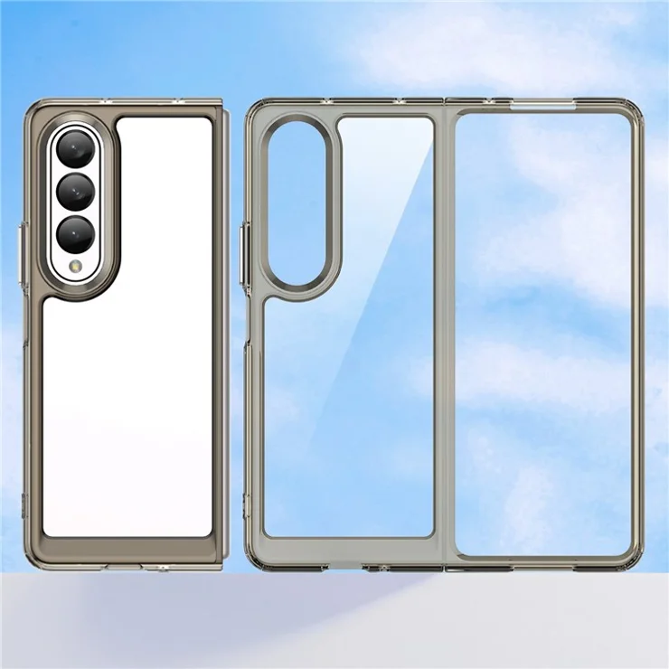 Clear Phone Case for Samsung Galaxy Z Fold4 5G, TPU Frame Acrylic Back Cover Brushed Anti-fingerprint Protector with Independent Buttons - Transparent Grey
