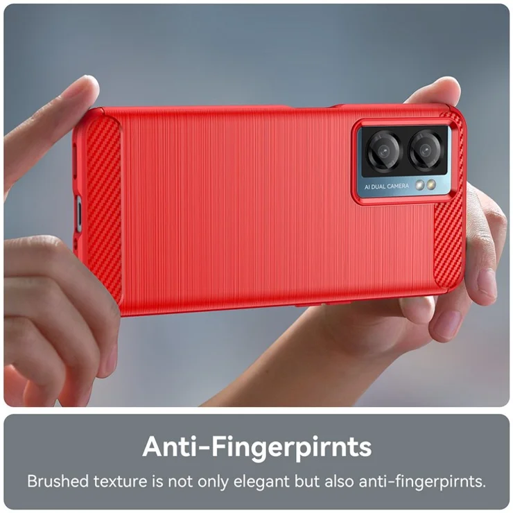 For Oppo A57 4G / 5G / A57s 4G / A77 5G / K10 5G / Realme V23 4G / Narzo 50 5G / Q5i Well-protected Brushed Surface TPU Cell Phone Case Carbon Fiber Texture Anti-fall Protector - Red