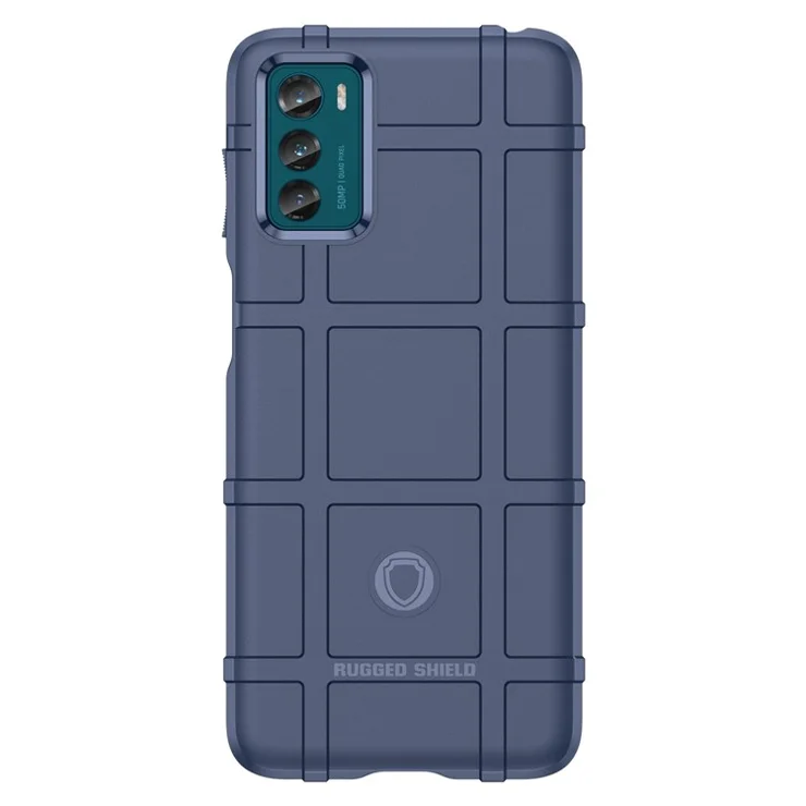 For Motorola Moto G42 4G Square Grid Scratch-proof Phone Case Thickened TPU Protection Shockproof Cover - Blue