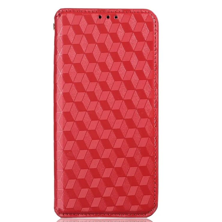 For Samsung Galaxy M13 4G Imprinting Rhombus Pattern PU Leather Cover Magnetic Auto-absorbed Phone Stand Wallet Case - Red