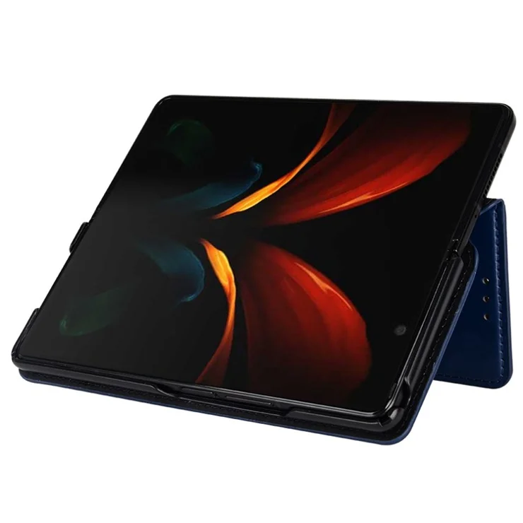 For Samsung Galaxy Z Fold2 5G Magnetic Auto-closing PU Leather Drop-proof Case Rhombus Imprint Protective Cover with Stand Wallet - Blue