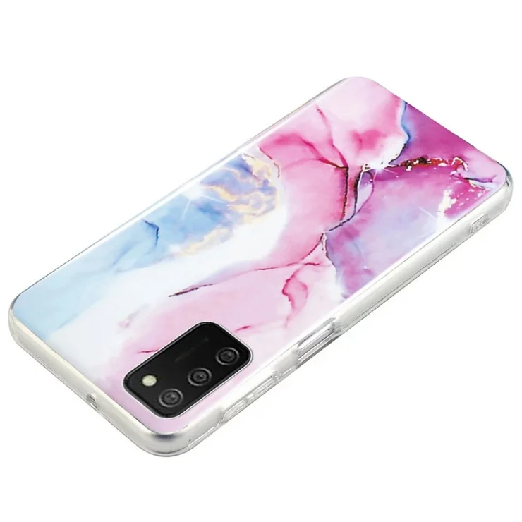 For Samsung Galaxy A03s (164.2 x 75.9 x 9.1mm) IMD Marble Pattern Phone Drop-proof Cover Flexible TPU Case - Pink/Blue