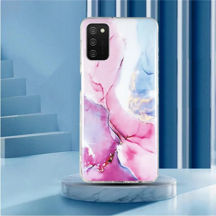 For Samsung Galaxy A03s (164.2 x 75.9 x 9.1mm) IMD Marble Pattern Phone Drop-proof Cover Flexible TPU Case - Pink/Blue