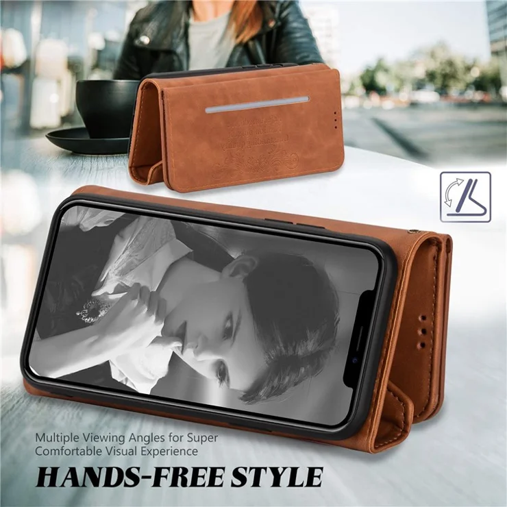 For iPhone 14 Pro Max 6.7 inch Shock Absorption Phone Case PU Leather Skin-touch Feeling Zipper Wallet Stand Cover with Short + Long Strap - Brown